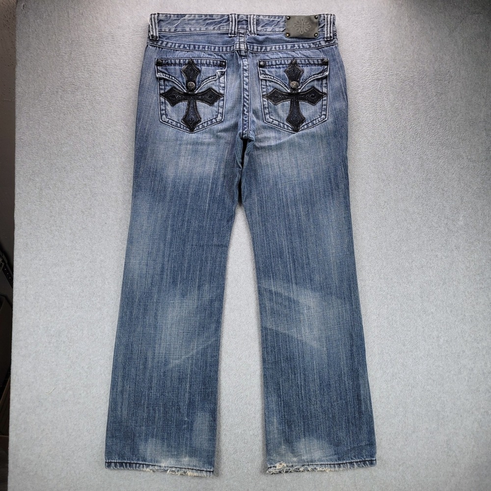 Affliction Cooper Relaxed Bootcut Jeans Mens 36 Blue Rockford Cross 01BC067